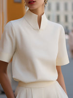 Load image into Gallery viewer, Women's Blouse Mandarin Collar Short Sleeve Relaxed Formal Style
