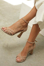 Load image into Gallery viewer, Women's Beige Sandals Leather Strap Adjustable Bow Tie Open Toe Style
