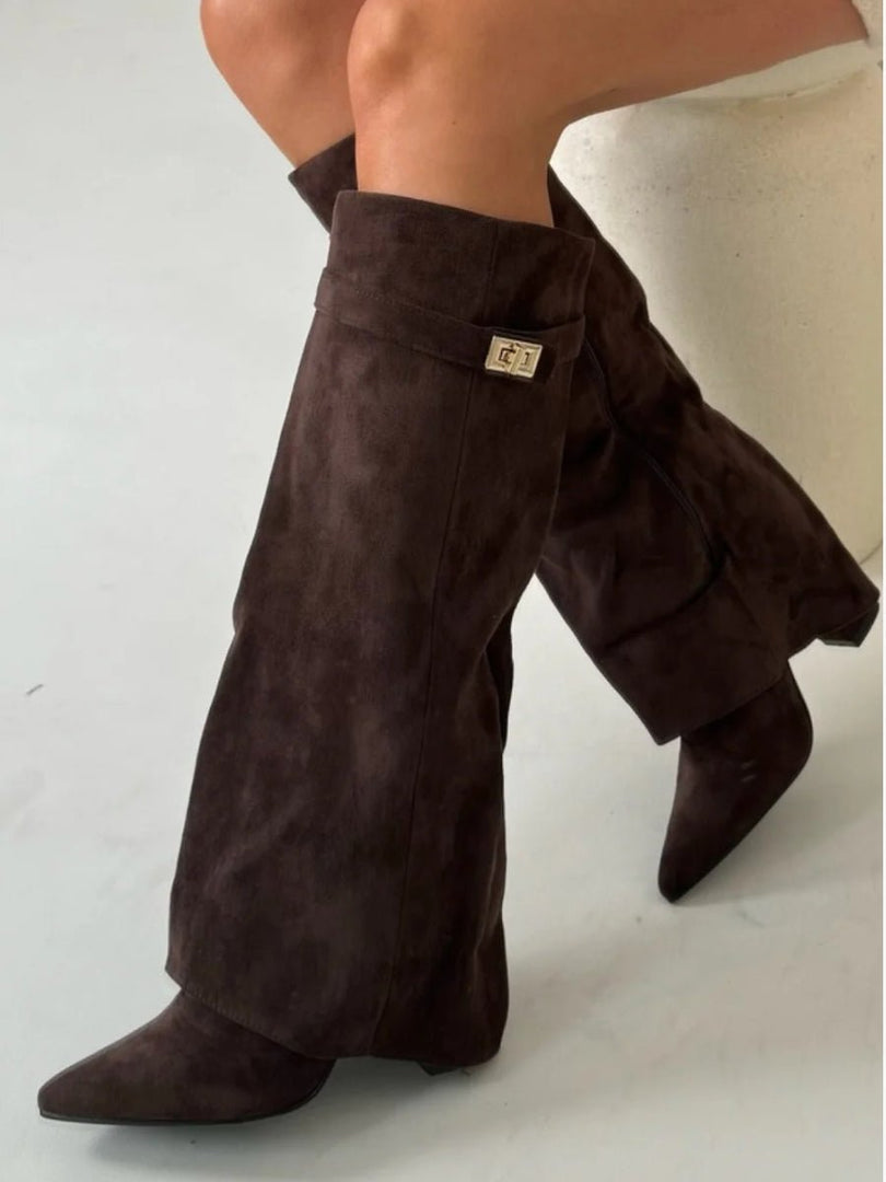 Women's Boots Pointed Toe Block Heel Knee High Style
