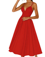 Load image into Gallery viewer, Women's Midi Dress V Neck Spaghetti Strap Flowing a Line Style
