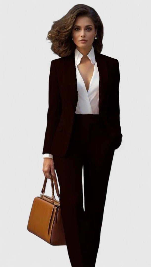 Women's Tailored Suit Lapel Blazer Long Sleeve Straight Leg Formal Style