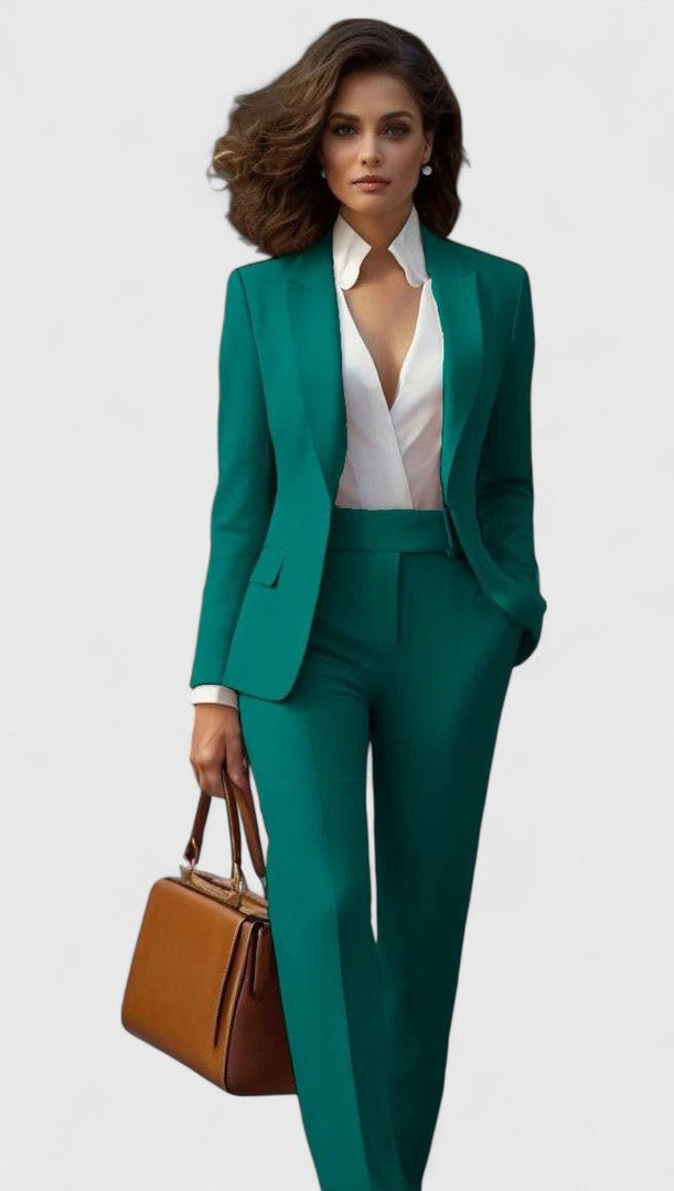 Women's Tailored Suit Lapel Blazer Long Sleeve Straight Leg Formal Style