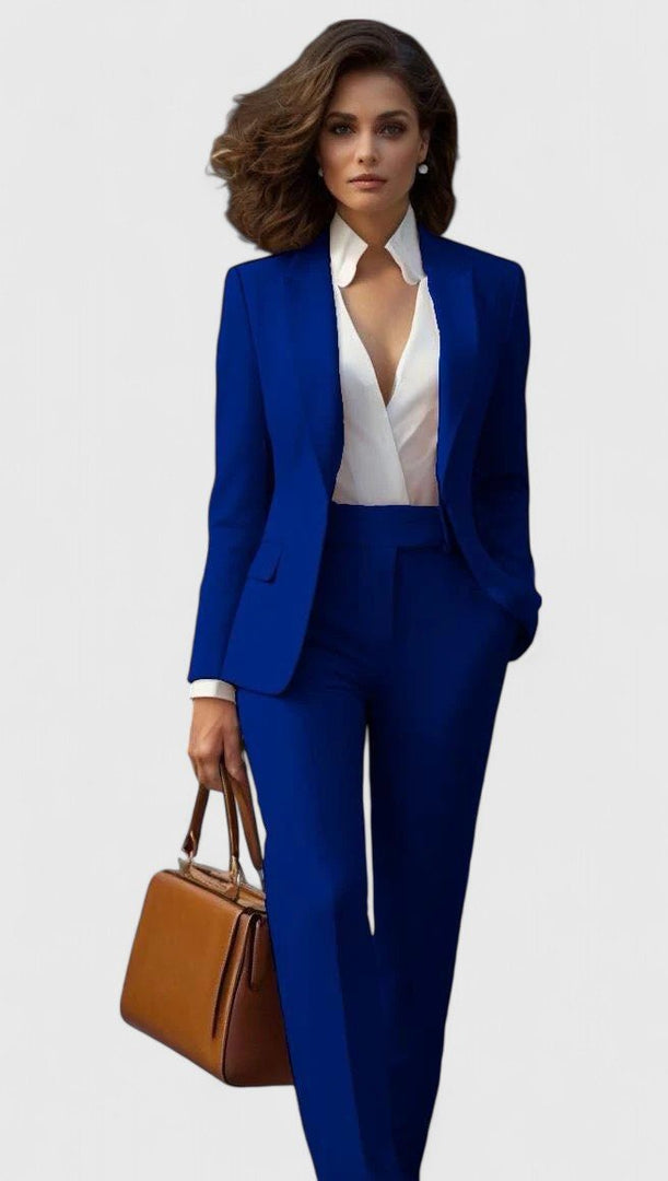 Women's Tailored Suit Lapel Blazer Long Sleeve Straight Leg Formal Style