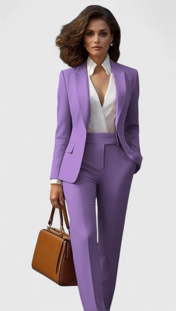 Women's Tailored Suit Lapel Blazer Long Sleeve Straight Leg Formal Style