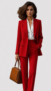 Women's Tailored Suit Lapel Blazer Long Sleeve Straight Leg Formal Style