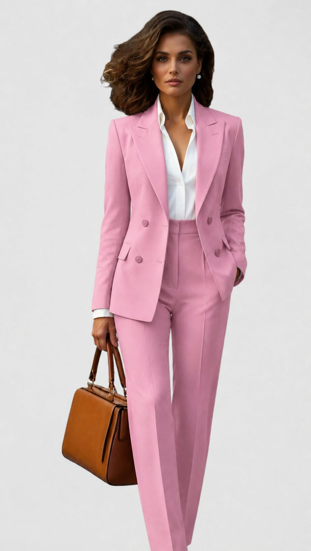 Women's Tailored Suit Lapel Blazer Long Sleeve Straight Leg Formal Style