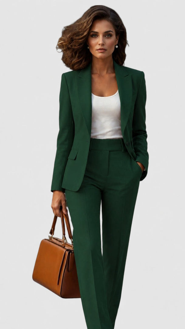 Women's Tailored Suit Lapel Blazer Long Sleeve Straight Leg Formal Style