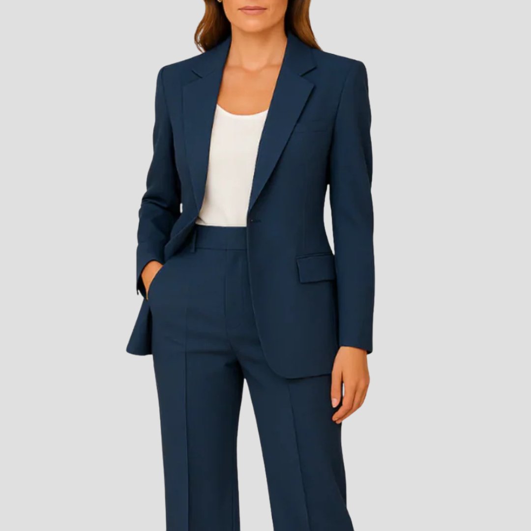 Women's Tailored Suit Lapel Collar Long Sleeve Blazer Wide Leg Two Piece Style