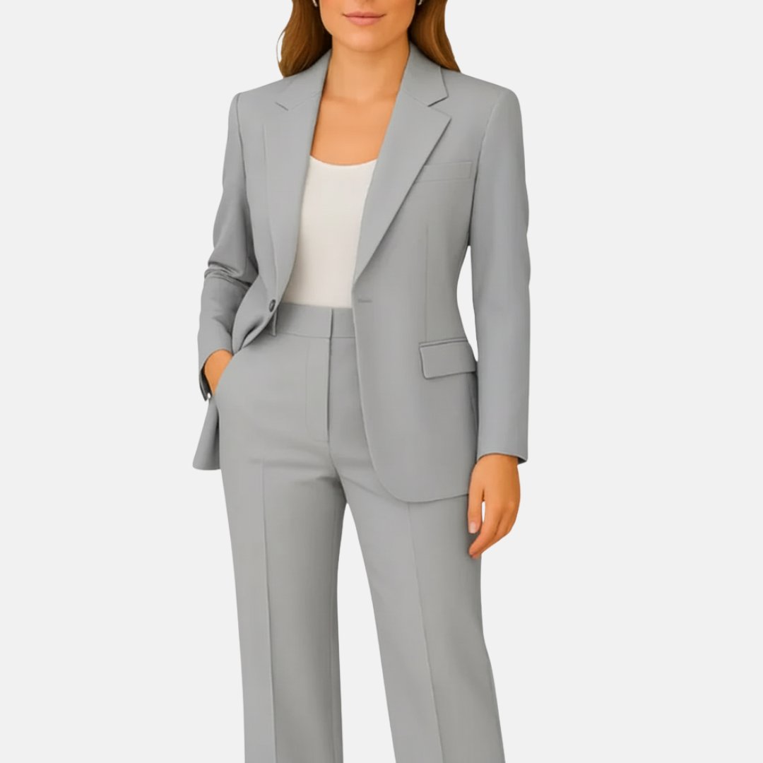 Women's Tailored Suit Lapel Collar Long Sleeve Blazer Wide Leg Two Piece Style