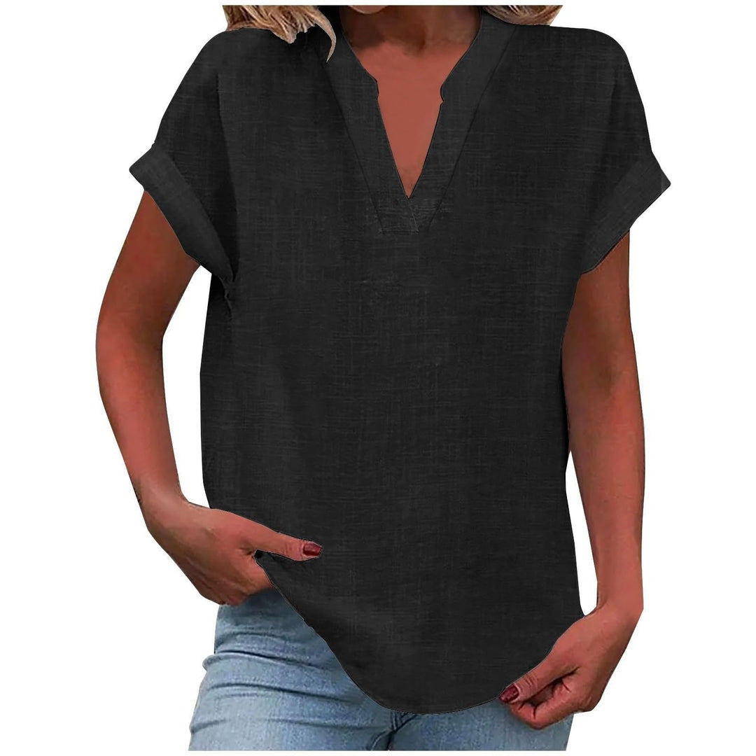 Women's V Neck Blouses Short Sleeve Relaxed Soft Linen Casual Style