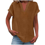 Load image into Gallery viewer, Women's V-Neck Blouse Relaxed Fit Short Sleeve Linen Style
