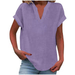 Load image into Gallery viewer, Women's V Neck Blouses Short Sleeve Relaxed Soft Linen Casual Style
