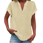 Load image into Gallery viewer, Women's V-Neck Blouse Relaxed Fit Short Sleeve Linen Style
