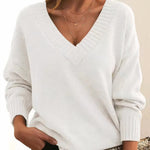 Load image into Gallery viewer, Women's Sweaters V-Neckline Long Sleeve Cashmere Blend Knit

