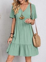 Load image into Gallery viewer, Women's Tiered Mini Dress V Neck Short Sleeve Relaxed Casual Style
