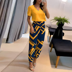 Load image into Gallery viewer, Women's Wide Leg Set V Neck Short Sleeve Printed Maxi Skirt Two Piece Style
