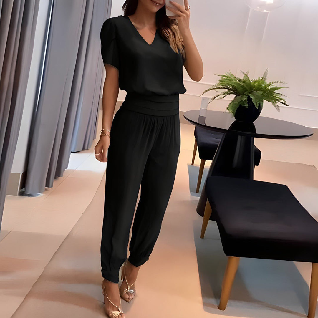 Women's Wide Leg Set V Neck Short Sleeve Printed Maxi Skirt Two Piece Style
