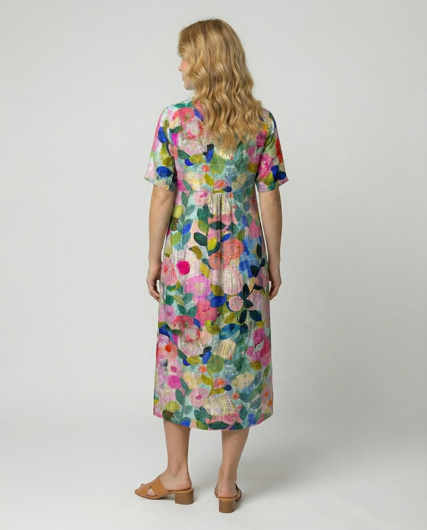 Women's Floral Midi Dress V Neck Short Sleeve Relaxed Casual Style