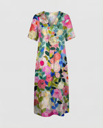 Load image into Gallery viewer, Women's Floral Midi Dress V Neck Short Sleeve Relaxed Casual Style
