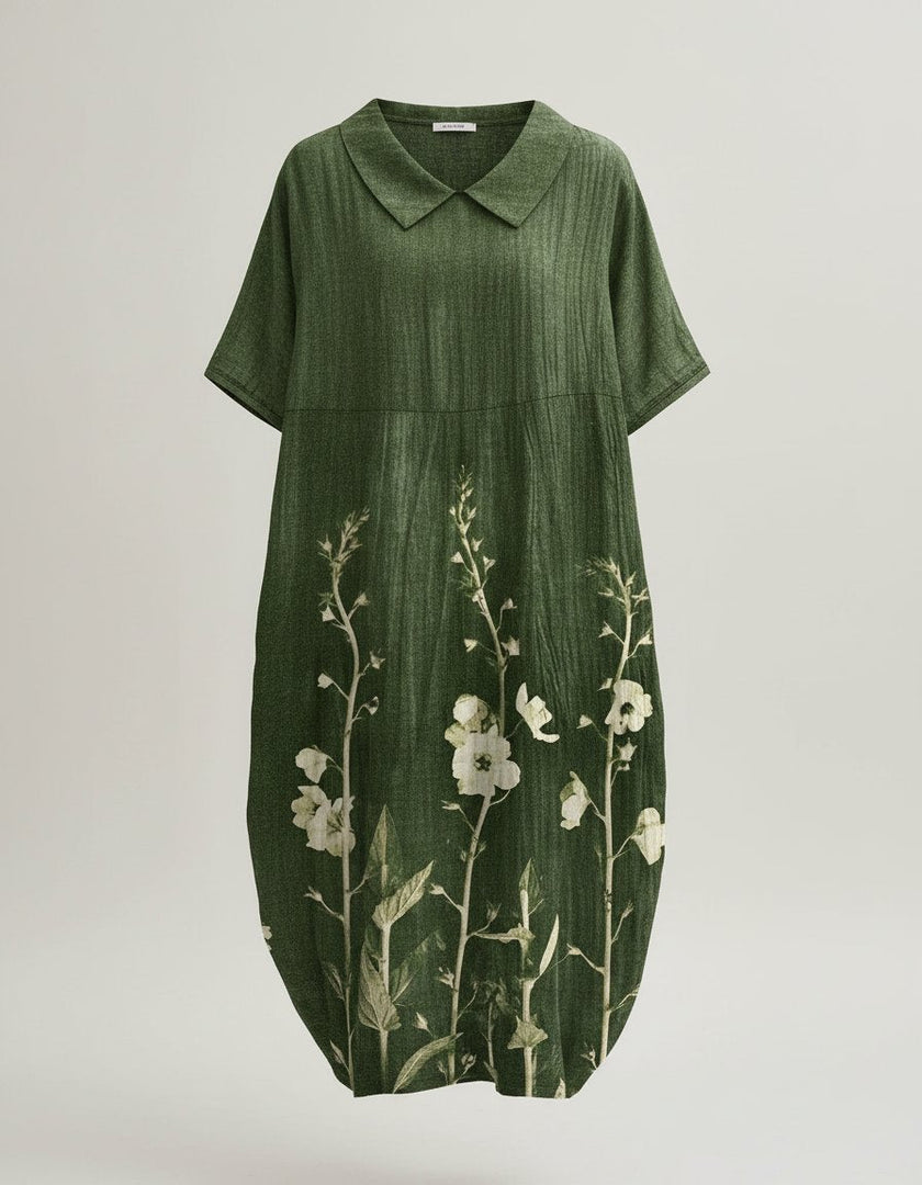 Women's Floral Midi Dress V Neck Short Sleeve Relaxed Casual Style