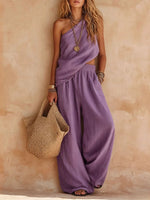 Load image into Gallery viewer, Women's One Shoulder Jumpsuit Draped Wide Leg Flowing Style
