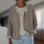 Load image into Gallery viewer, Women's Linen Blouses Collar Button Front Long Sleeve Loose Fit Casual Jacket Style
