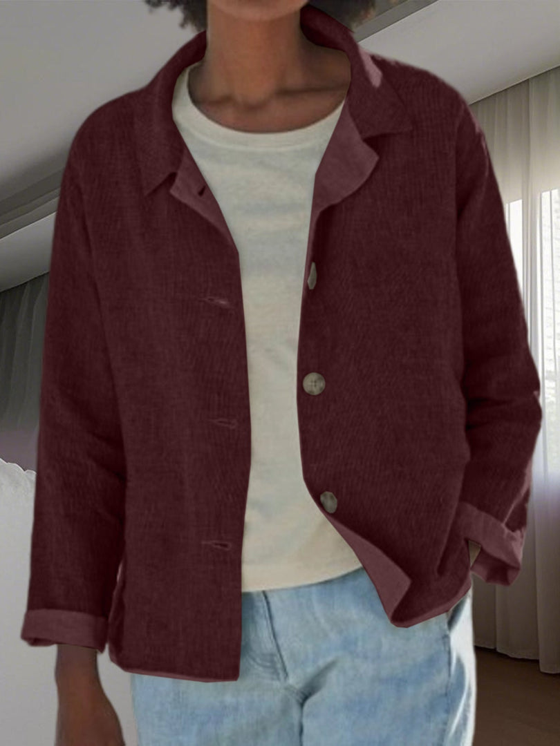 Women's Linen Blouses Collar Button Front Long Sleeve Loose Fit Casual Jacket Style